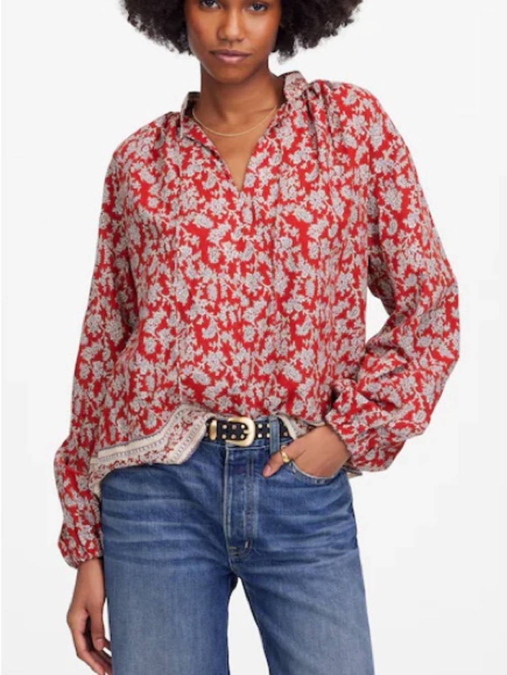 Madewell Shirred Popover Top Ground Madder Paisley Print NEW Size Large